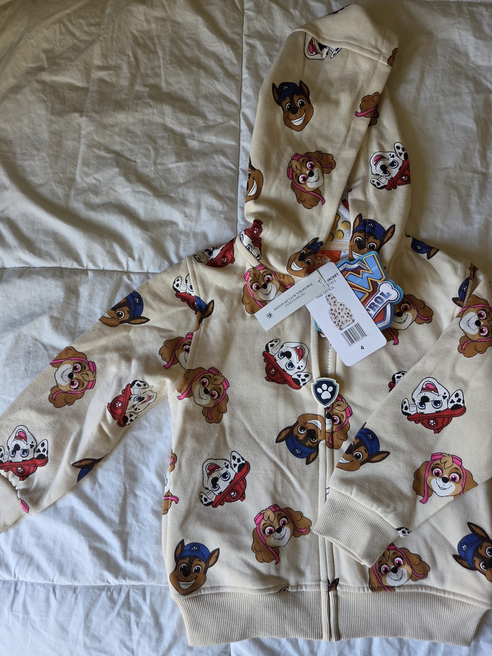 NWT Paw Patrol Toddler Boys Character Full Zip Hoodie Cream Beige Size 4